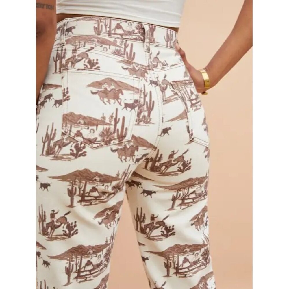 Reformation Cream and Brown Straight Leg Jeans